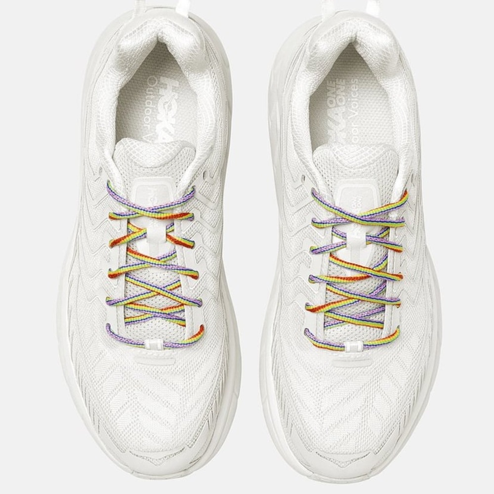 Rainbow shoelaces inspired by outdoor voices cloud hokas